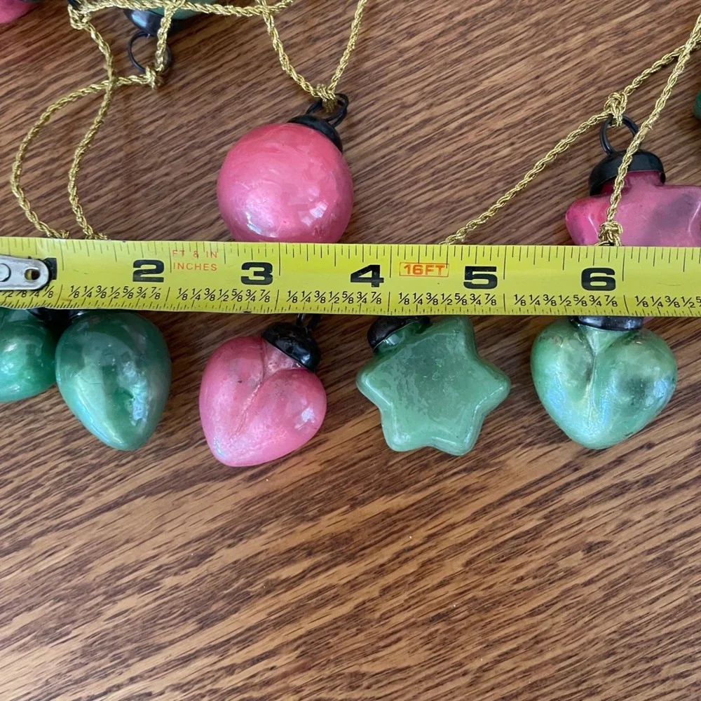 Mercury Glass Ornament Garland pink & green‎ Hearts Bulbs Balls Gold tone Cord